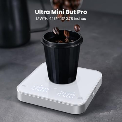 Maestri House S2 Espresso Coffee Scale with Timer, USB-C Rechargeable 2kg/0.1g Precision Shot Scale, Digital Scale for Espresso Brewing(White & Silver) - color: White&Silver