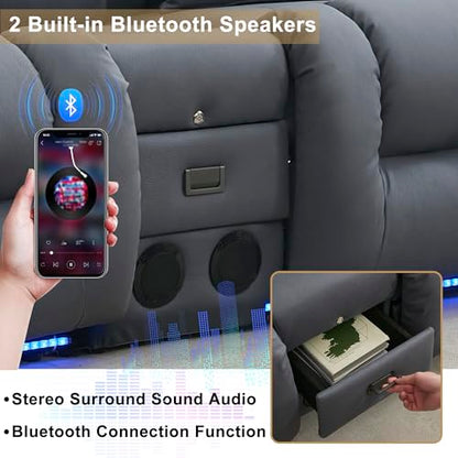 URRED Power Loveseat Recliner Sofa with Massage and Heat, Wall Hugger Reclining Loveseat with Console, RV Couch Home Theater Seating with LED Lights for Living Room (Blue Grey, 67" - 2 Seats) - color: Blue Grey, size: 67" - 2 Seats