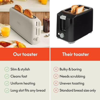 bella 2 Slice Slim Toaster, Fits-anywhere™ Kitchenware, 6 Setting Shade Control with Reheat & Cancel Buttons, Fits sourdough, 10” Long Slot, Anti Jam & Auto Shutoff, 900 Watt, Oatmilk - color: Oatmilk, size: 2 Slice