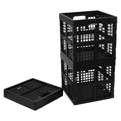 18 L Collapsible Storage Crates, Square Plastic Crates, Black, 3 Pack
