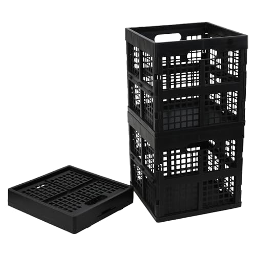 18 L Collapsible Storage Crates, Square Plastic Crates, Black, 3 Pack