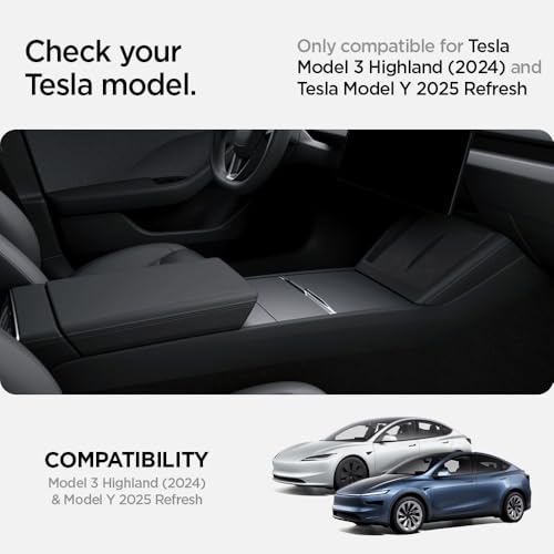 Spigen Non-Slide Center Console Organizer (Expanded Capacity) for Tesla Model Y Juniper (Only Premium & Performance 2025/26) and Model 3 Highland (Standard, Premium & Performance 2024/25/26) - size: Center Console Organizer (Expanded)