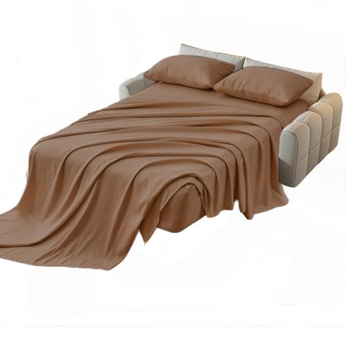 Kingnex Queen Sleeper Sofa Bed Sheets for 60x74 Pull Out Sofa Bed with 4-6 Deep Pocket Soft Double Brushed 1800 Microfiber 4 Piece Bedding Set Coffee - color: Coffee, size: Sleeper Sofa Queen