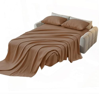 Kingnex Queen Sleeper Sofa Bed Sheets for 60x74 Pull Out Sofa Bed with 4-6 Deep Pocket Soft Double Brushed 1800 Microfiber 4 Piece Bedding Set Coffee - color: Coffee, size: Sleeper Sofa Queen