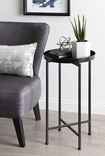 Kate and Laurel Celia Round Metal Foldable Accent Table with Tray Top, Black - color: Black