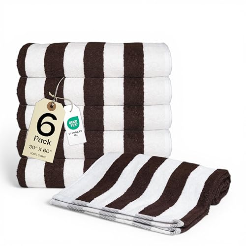 Salt Earth Cotton Striped Beach Cabana Towel, 6 Pack - 30"x60" Quick Dry Towels, Pool Essentials, Travel, Gym & Bathroom Towels, Oversized Beach Vacation EssentialsCoffee Brown - color: Coffee Brown, size: Pack of 6