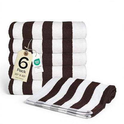 Salt Earth Cotton Striped Beach Cabana Towel, 6 Pack - 30"x60" Quick Dry Towels, Pool Essentials, Travel, Gym & Bathroom Towels, Oversized Beach Vacation EssentialsCoffee Brown - color: Coffee Brown, size: Pack of 6