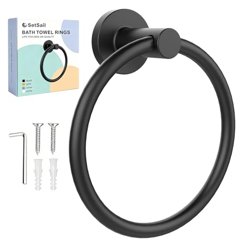 SetSail Towel Holder for Bathroom Wall Matte Black Towel Ring Stainless Steel Hand Towel Holder Heavy Duty Towel Hanger for Bath, Kitchen - color: Matte Black, size: 1 pack