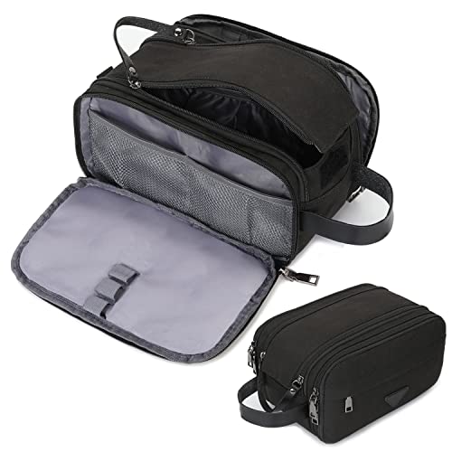 CROCOD Toiletry Bag for Men - Water-Resistant Oxford Travel Organizer Dopp Kit with Double Zippers, Padded Shaving Bag for Bathroom, Gym, Dorm - Multi-Function Cosmetic Storage Bag (Black) - color: Black
