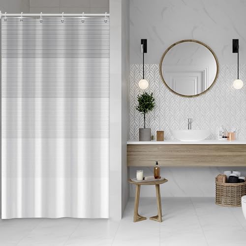 Boho Shower Curtain for Bathroom 36x72 inches Light Grey White Lines Waterproof Shower Curtain Set with Hooks Bohemian Stripe Fabric Stall RV Shower Curtains - color: Grey, size: 36"W x 72"L (Pack of 1)