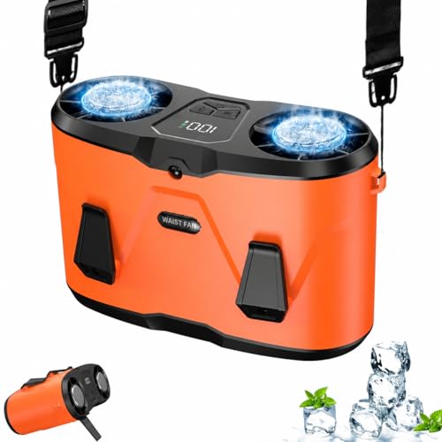 20000mAh Wearable Waist Fan, USB Rechargeable Personal Fan with 10 Wind Speeds, Dual Motors Portable Clip On Fan, Hands Free Cooling Fan for Outdoor Working Camping Travel (Orange) - color: Orange