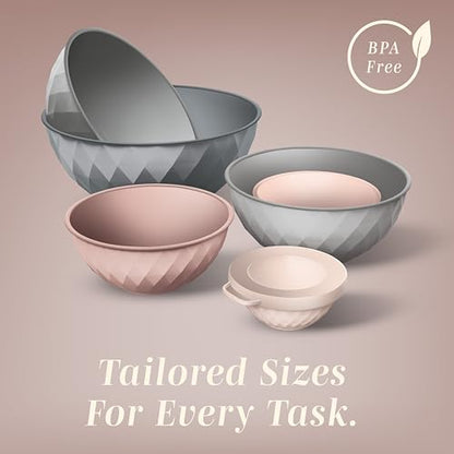 COOK WITH COLOR Mixing Bowls with Lids - 12 Piece Plastic Nesting Bowls Set includes 6 Prep Bowls and 6 Lids, Microwave Safe Mixing Bowl Set, Grey/Pink Diamond - color: Grey/Pink Diamond