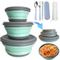 Collapsible Camping Bowl with Lid, Silicone Salad Bowl Serving, Microwave Foldable Soup Ramen Serving for Travel, Picnic, Rv(Blue) - color: Blue