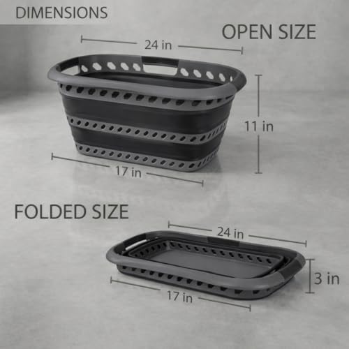 Laundry 360 Collapsible Laundry Basket 40L | Portable | Space Saver Storage | Hold 2 Loads | Store Under the Bed or Closet | Good for Kids | Dorm | Bedroom | Large | Grey/Black - size: 1 Pack Grey 40L