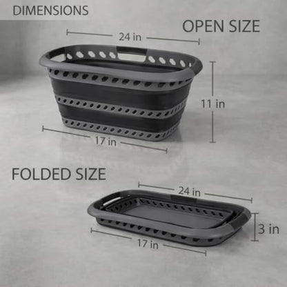 Laundry 360 Collapsible Laundry Basket 40L | Portable | Space Saver Storage | Hold 2 Loads | Store Under the Bed or Closet | Good for Kids | Dorm | Bedroom | Large | Grey/Black - size: 1 Pack Grey 40L