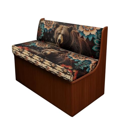 RV Dinette Cushion Covers with Aztec Boho Flower Bear Print - Stretchable Couch Cushion Covers Washable Slip Covers for Loveseat Sofa Slip Covers, Easy to Install - color: Aztec Boho Flower Bear