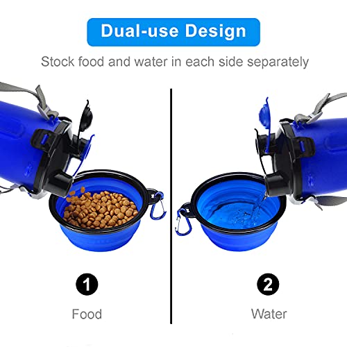 Dog Travel Water Bottle Collapsible Bowls, 2 in 1 Pet Food Container with Collapse Bowls, Outdoor Portable Water Bowls for Walking, Traveling, Camping and Hiking (Blue) - color: Blue