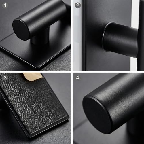 Self-Adhesive Coat Hooks,Towel Hooks for Bathroom,2 Packs Wall Mount Towel Holder,Black Matte Wall Robe Hook,Stainless Steel Heavy Duty Door Hanger Towel Hook for Kitchen,Bathroom