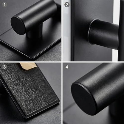 Self-Adhesive Coat Hooks,Towel Hooks for Bathroom,2 Packs Wall Mount Towel Holder,Black Matte Wall Robe Hook,Stainless Steel Heavy Duty Door Hanger Towel Hook for Kitchen,Bathroom