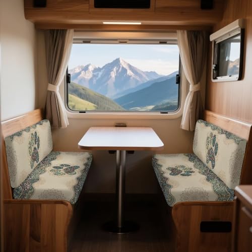 Dog Paw Boho Mandala Print RV Dinette Cushion Covers 2 Pieces Scratch-Resistant Camper Seat Covers Dinette Booth Elastic RV Couch Cover Fuzzy Loveseat Sofa Chair Cover - color: Dog Paw Boho Mandala