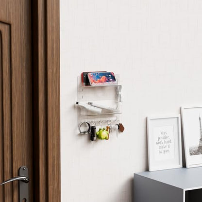 Yieach Bedside Shelf for Dorm Bed,Rv,Small Room and Nightstand,Wall Mounted Floating Shelves and Bedside Wall Organizer for Remote,Phone Holder,Charging Shelf,Cute Bedroom Decor for College Girl,Clear