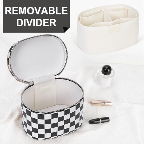 YFGBCX Checkered Makeup Bag Vanity Case with Divider Travel Toiletry Bag Women Cosmetic Bag Makeup Organizer Case - color: Checkered-Black