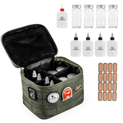 HIKEMAN Camping Portable Spice Set with 9 Spice Containers Pepper & Salt Spice Shakers, Separable Storage Bag for Outdoor Travel Camping BBQ Picnic (Army Green)