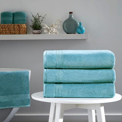Ozdilek 4-Piece Bath Towels, 27x54, 100% Turkish Cotton, Luxury Quick Dry, Extra Large, Fade-Resistant, Eco-Friendly, Spa Towel, Comfortable (Milky Blue) - color: Milky Blue