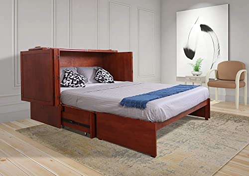 Daily Delight Murphy Cabinet Chest Bed with Charging Station & 6" Memory Foam Mattress, Queen (Cherry) - color: Cherry