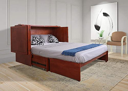 Daily Delight Murphy Cabinet Chest Bed with Charging Station & 6" Memory Foam Mattress, Queen (Cherry) - color: Cherry