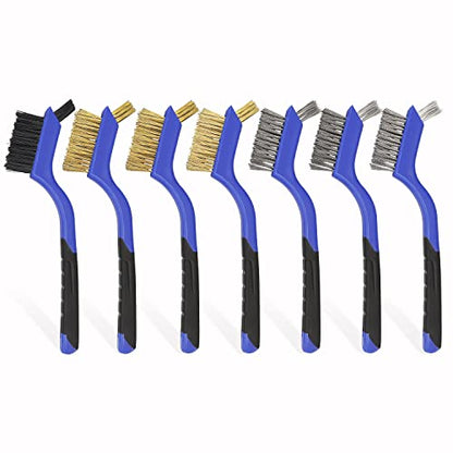 VASTOOLS Wire Brushes Pack of 7. for Cleaning Welding Slag, Rust and Dust. 7" Brass, Stainless Steel, Nylon Brushes with Rigid Handle - style: WB-7