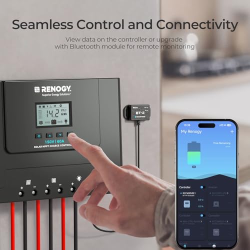 Renogy 60A MPPT Solar Charge Controller 12V/24V/36V/48V Auto, 150V Solar Input Solar Panel Controller for Lithium/AGM/Gel Batteries, Off-Grid Solar Controllers Home RV Marine Workshop - style: Rover Lite 60A