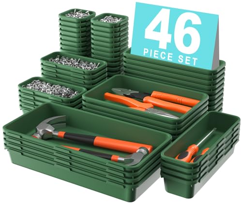 A-LuGei 【𝟰𝟲𝗣𝗖𝗦 & 5 Size Tool Box Organizer Tray Divider Set,【Army Green】 Desk Drawer Organizer,Garage Organization and Storage Toolbox Accessories Rolling Tool Chest Cart WorkBench Small Part - color: Green, size: 5 Size