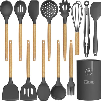 oannao Silicone Cooking Utensils Kitchen Utensil Set - 446°F Heat Resistant Silicone Kitchen Utensils Set, Spatula,Turner Tongs, Spoon, Whisk,Kitchen Gadgets for Nonstick Cookware, BPA Free (Gray) - color: Gray