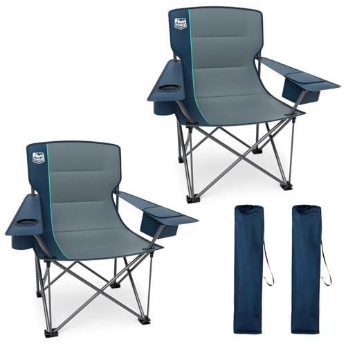 Timber Ridge 2 Pack Oversized Folding Camping Chair for Adults, Support 550 LBS Heavy Duty Chairs with Cup Holder Side Pocket for Camping, Lawn, Picnic(Navy) - color: Navy-2 Pack, size: Single