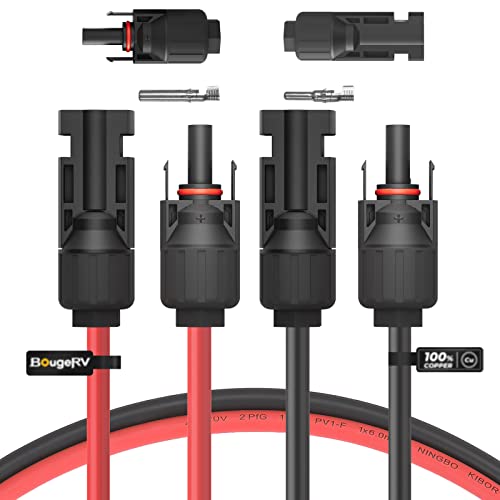 BougeRV 50 Feet 10AWG Solar Extension Cable with Solar Connector on Both End with Extra Pair of Connectors Solar Panel Adaptor Kit Tool (50FT Red + 50FT Black) - color: 10AWG, size: 50FT 10AWG (Both ends installed)