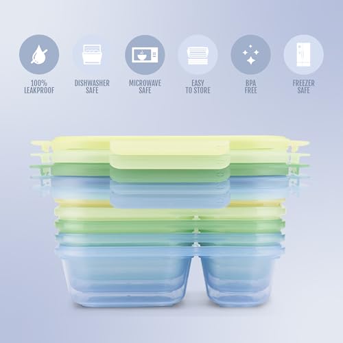 Ello Snap & Nest 10-Piece 3 Cup Plastic Divided Meal Prep Set, Reusable Food Containers for Healthy Eating, Freezer, Dishwasher Safe, Seafoam - color: Seafoam, size: Divided Meal Prep