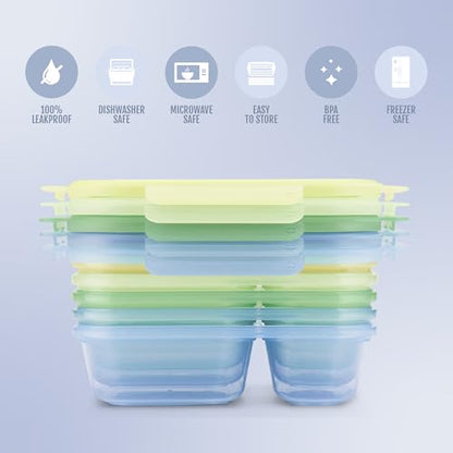 Ello Snap & Nest 10-Piece 3 Cup Plastic Divided Meal Prep Set, Reusable Food Containers for Healthy Eating, Freezer, Dishwasher Safe, Seafoam - color: Seafoam, size: Divided Meal Prep