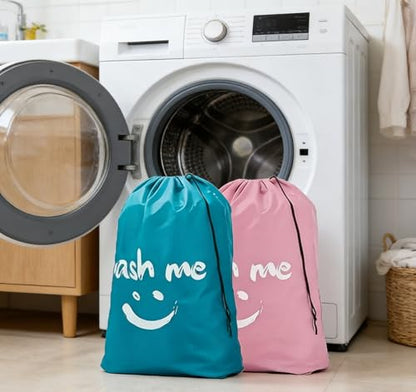 2 Pack XL Travel Laundry Bag, Dirty Clothes Organizer with Drawstring, Large Enough to Hold 4 Loads of Laundry， Easy Fit a Laundry Hamper or Basket，24" x 36" - color: Sky Blue+Pink