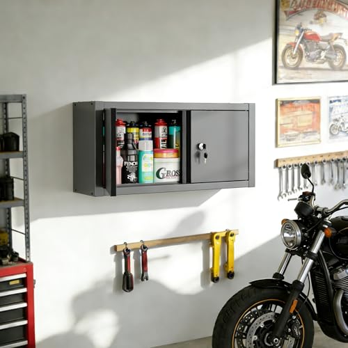 JZD Metal Wall Cabinet with Two Lockable Doors, Steel Wall Chest for Kitchen Warehouse Home Office Garage - size: M-03