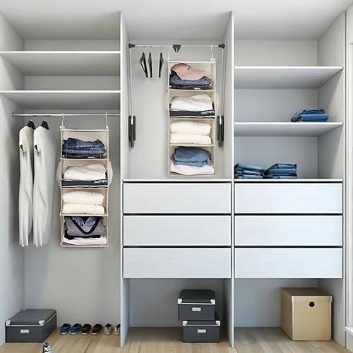 MAX Houser 4 Tier Shelf Hanging Closet Organizer, Space Saver,Closet Hanging Shelf with 2 Sturdy Hooks for Storage, Foldable (Beige) - color: Beige-4