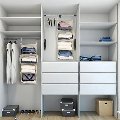 MAX Houser 4 Tier Shelf Hanging Closet Organizer, Space Saver,Closet Hanging Shelf with 2 Sturdy Hooks for Storage, Foldable (Beige) - color: Beige-4