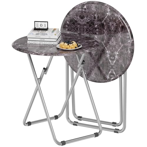 TV Tray Table, Portable TV Dinner Table for Eating, Small Foldable Round Table, TV Side Trays Table Set of 2, Snack Table for Couch, Living Room, Outdoor, Small Space (Black Marble, 2Pcs) - color: Black Marble, size: 2pcs
