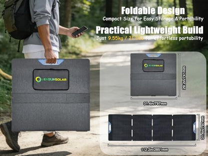 LENSUNSOLAR 400W High Power Foldable Solar Panel, 23.5% A+ Monocrystalline, ETFE Fiberglass, IP67, 5m MC4 Cable, for Large Power Stations 24V Batteries RV Camping Emergency Backup - size: 400W