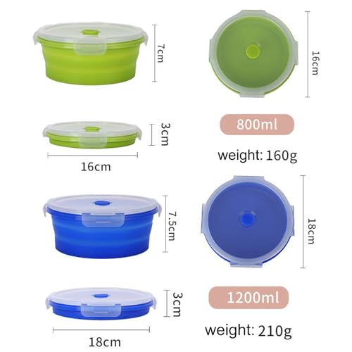 RoseFlower 4PCS Collapsible Bowl Sets, Portable Round Silicone Collapsible Bowls for Camping, Camping Dishes with Lids for Dishwasher, Freezer, Microwave Safe Containers, Camping Essential
