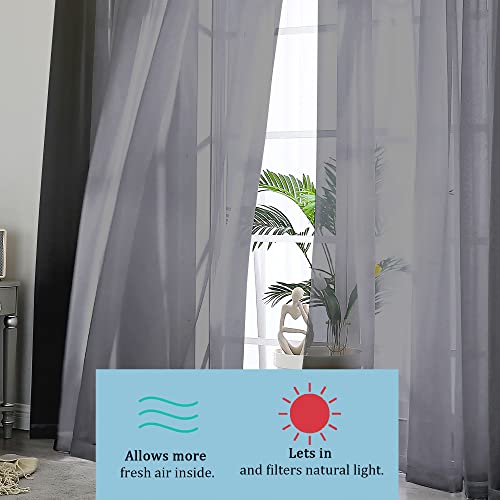 OWENIE Black Sheer Curtains 144 inch Extra Long, Elegant and Airy Drapes Translucent Window Treatments for Living Room/Bedroom, Black, 2 Panels=84" Wide - color: Black, size: 42"W x 144"L (Pack of 2)