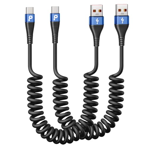 USB C Cable 3ft 2Pack Coiled USB A to USB C Charge Cord for Car, USB-C Charging Cable Compatible with iPhone 17/16/15/Plus/Pro/Pro Max/Samsung Galaxy S20 S10 S9 S8 Plus Note 10 and Other USB C Devices - color: Blue, size: 3FT, style: USB A to USB C