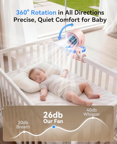 KIMMOO Portable Baby Stroller Fan, 360° Adjustable Quiet Rechargeable USB Fan with LED Display, 100 Speeds Safe Clip Fan for Stroller, Powerful Cooling Fan for Golf Car Seat Treadmill Travel, Pink - color: Pink