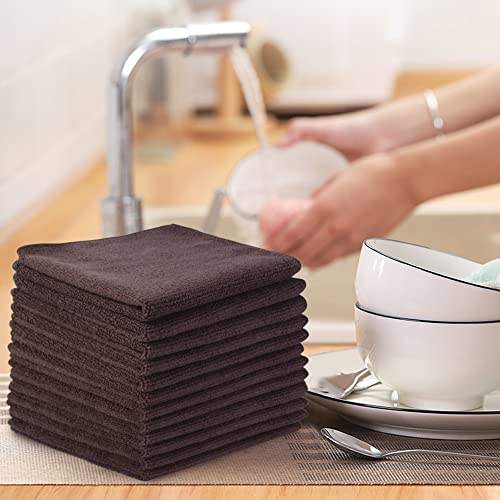 SINLAND Absorbent Microfiber Dish Cloth Kitchen No Streak Cleaning Cloth Dish Rags Lens Cloths 12 Inch X 12 Inch 12 Pack Dark Brown - color: Dark Brown