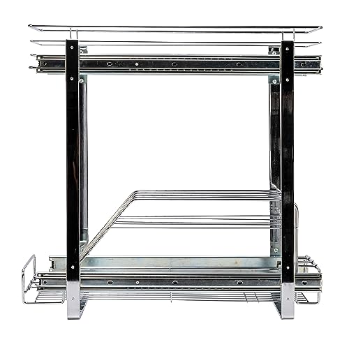 Household Essentials Glidez Multipurpose Chrome-Plated Steel Pull-Out/Slide-Out Dual-Sliding Storage Organizer for Cookware and Bakeware - 2-Tier Design - Fits Standard Size Cabinet or Shelf, Chrome - size: 9" - Extended, style: Dual Slide
